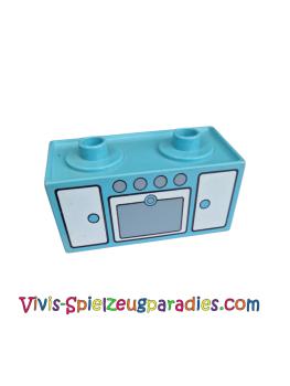 Lego Duplo, Möbel Ofen mit 2 Herdplatten mit weißem Türenmuster (4907pb01) blau Maersk